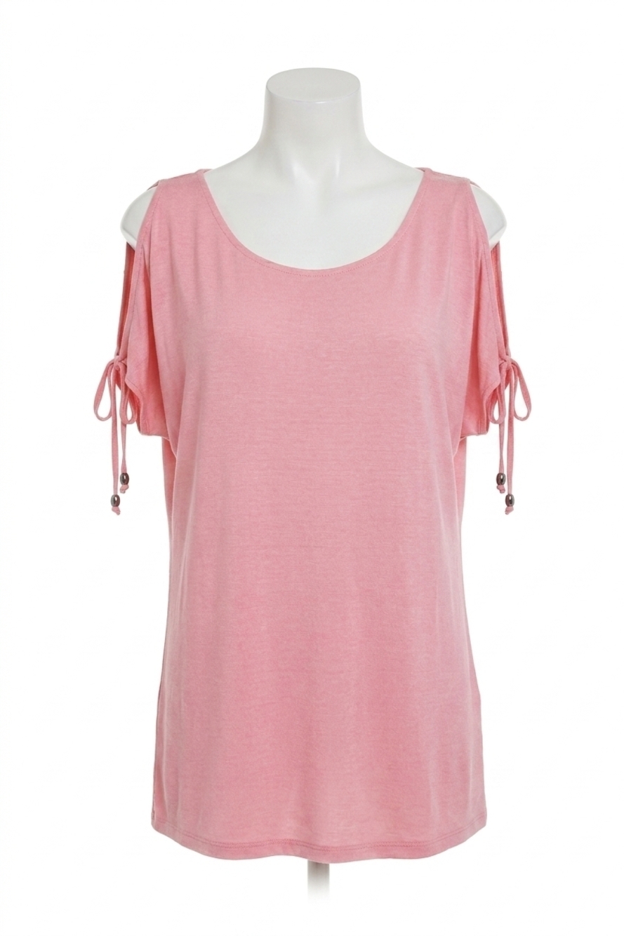 NEW ANGEL beaded cold shoulder top in coral